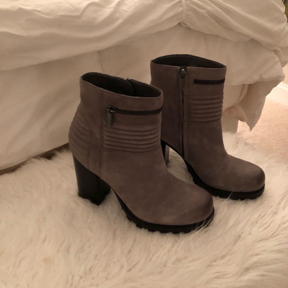 Distressed grey leather booties